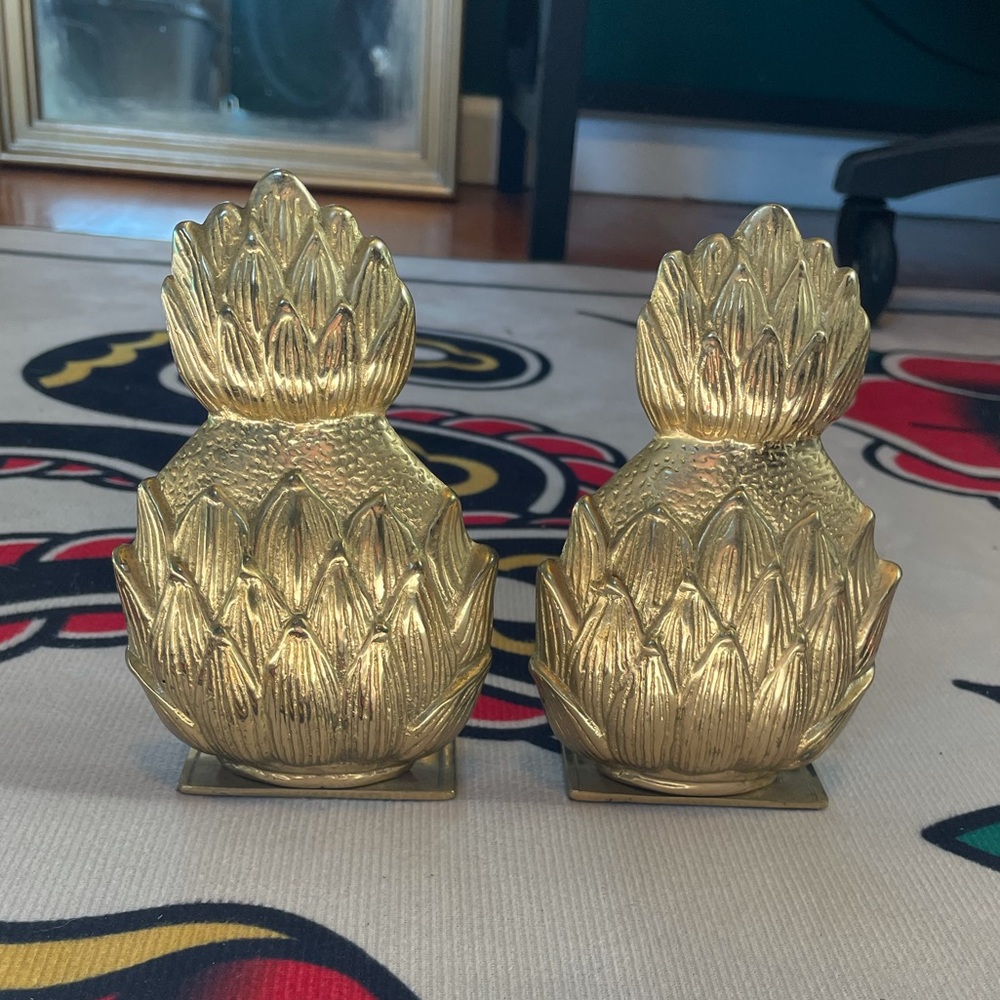 Vintage pineapple bookends gold decor brass retro